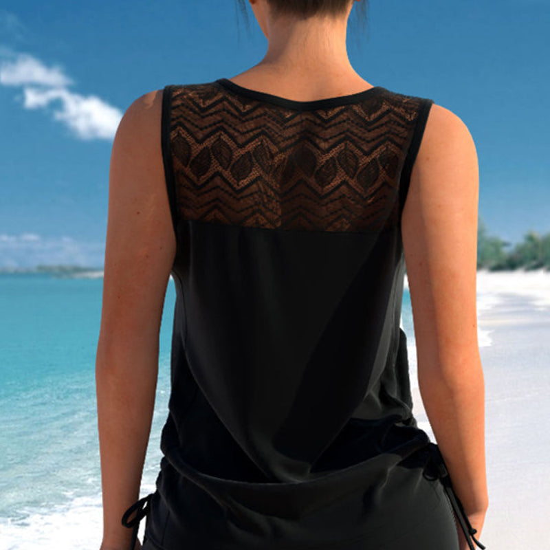 Tovienne - Tankini femme deux pièces col V shorts imprimé géométrique