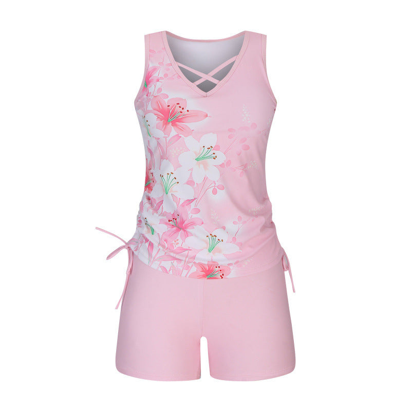 Tovienne - Tankini femme deux pièces col V shorts imprimé géométrique