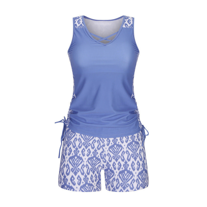 Tovienne - Tankini femme deux pièces col V shorts imprimé géométrique