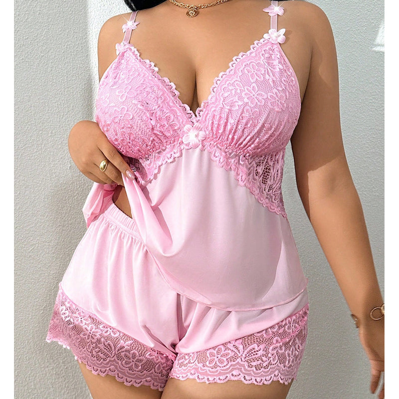 Kirexa - Ensemble de pyjama en dentelle femme top à bretelles et short fluide élégant