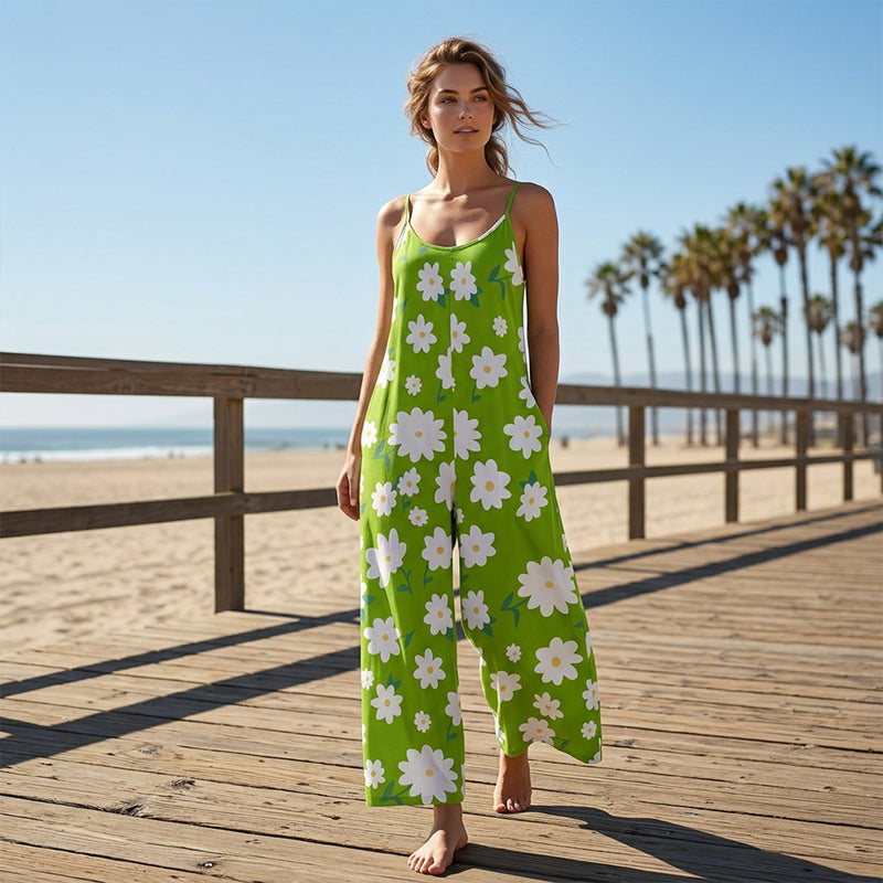 Dovellae - Combinaison Femme Bretelles Fines Imprimé Floral Jambes Larges Été