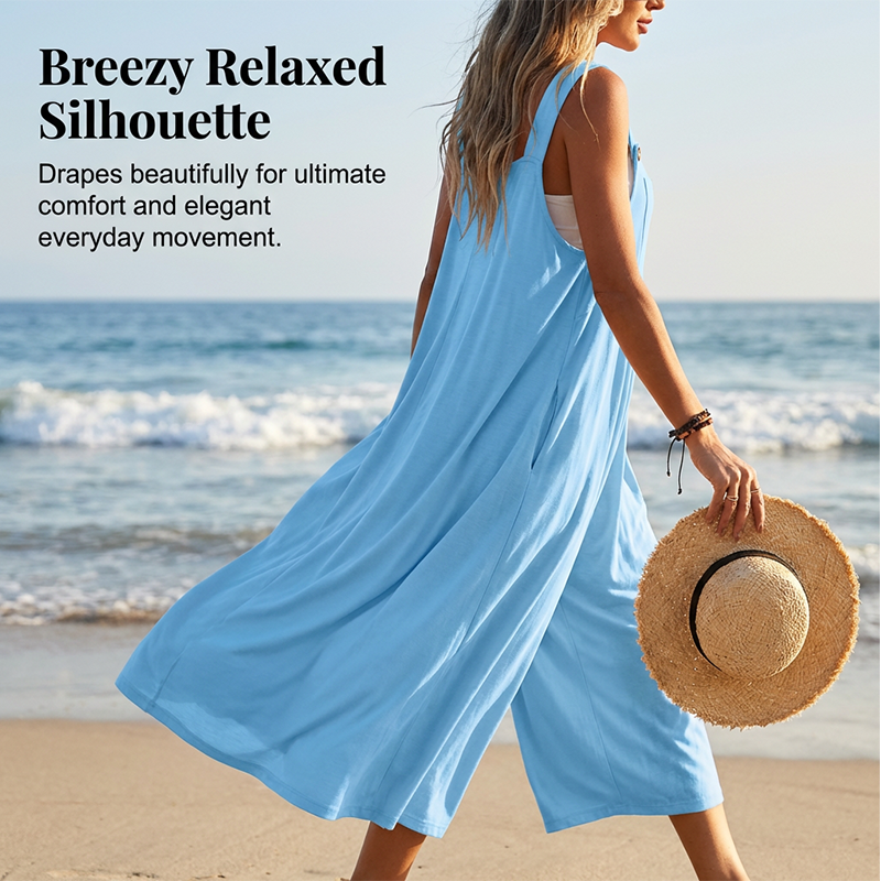 Rhyzelia - Combinaison Femme Sans Manches à Jambes Larges Style Estival