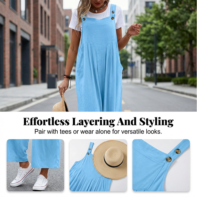 Rhyzelia - Combinaison Femme Sans Manches à Jambes Larges Style Estival