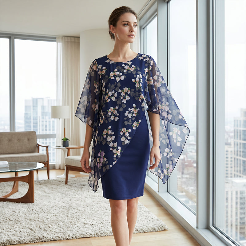 Nirevessa - Ensemble femme robe avec surcouche fleurie en chiffon