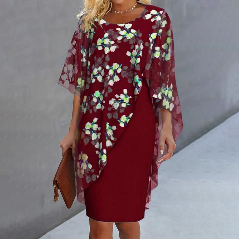Nirevessa - Ensemble femme robe avec surcouche fleurie en chiffon