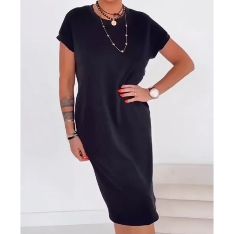 Tyverissa - Robe femme t-shirt midi décontractée avec poches latérales