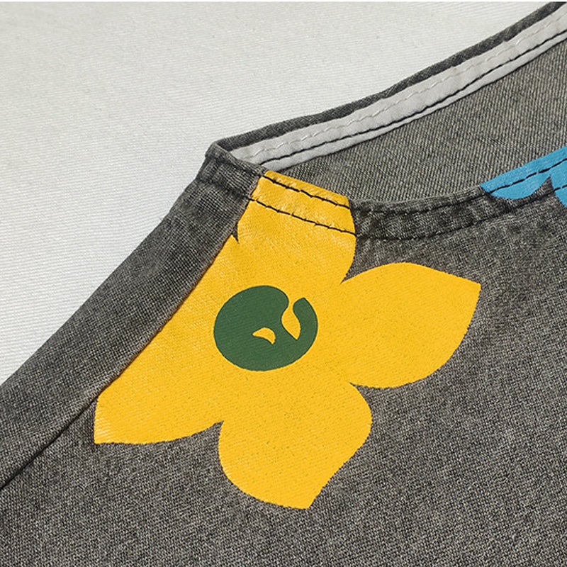 Jovalythra - Combinaison Denim Fleurie Décontractée à Coupe Ample Femme