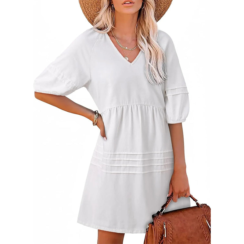 Olivessa - Robe femme en jean légère à col V coupe décontractée