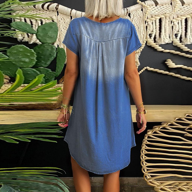 Loryssa - Robe denim femme à col V et manches courtes