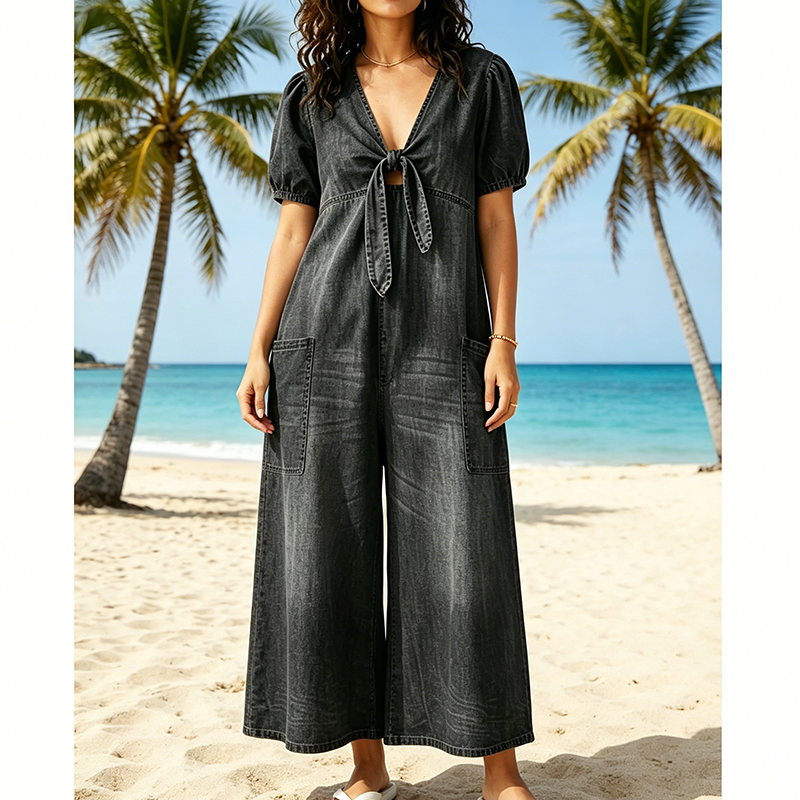 Mirevina - Combinaison femme ample à col V et jambes larges