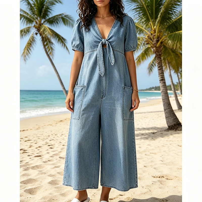 Mirevina - Combinaison femme ample à col V et jambes larges
