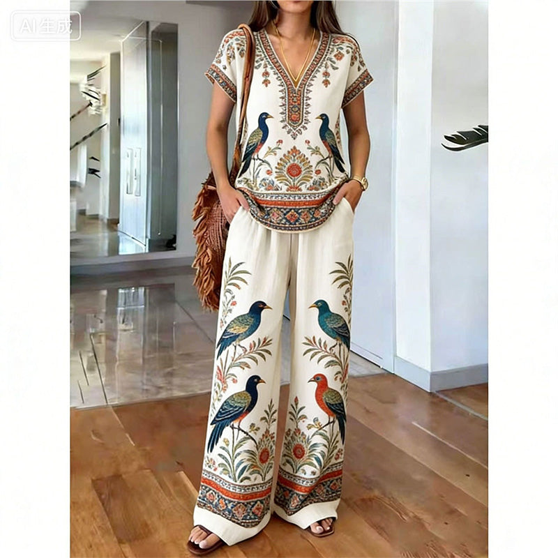 Rynessa - Ensemble femme boho avec haut imprimé et pantalon large