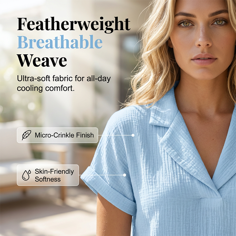 Soralyne - T-shirt femme ample à col V en tissu texturé léger