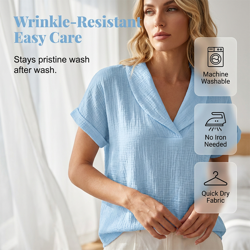 Soralyne - T-shirt femme ample à col V en tissu texturé léger