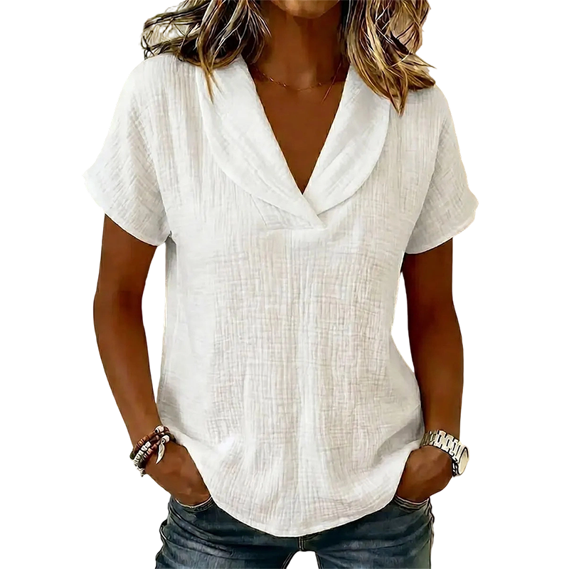 Soralyne - T-shirt femme ample à col V en tissu texturé léger
