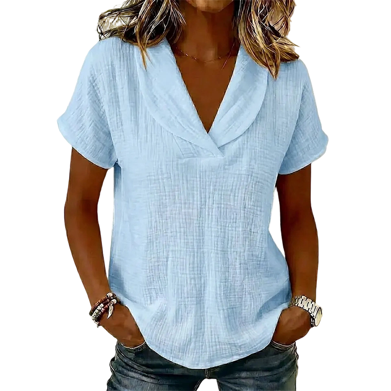 Soralyne - T-shirt femme ample à col V en tissu texturé léger