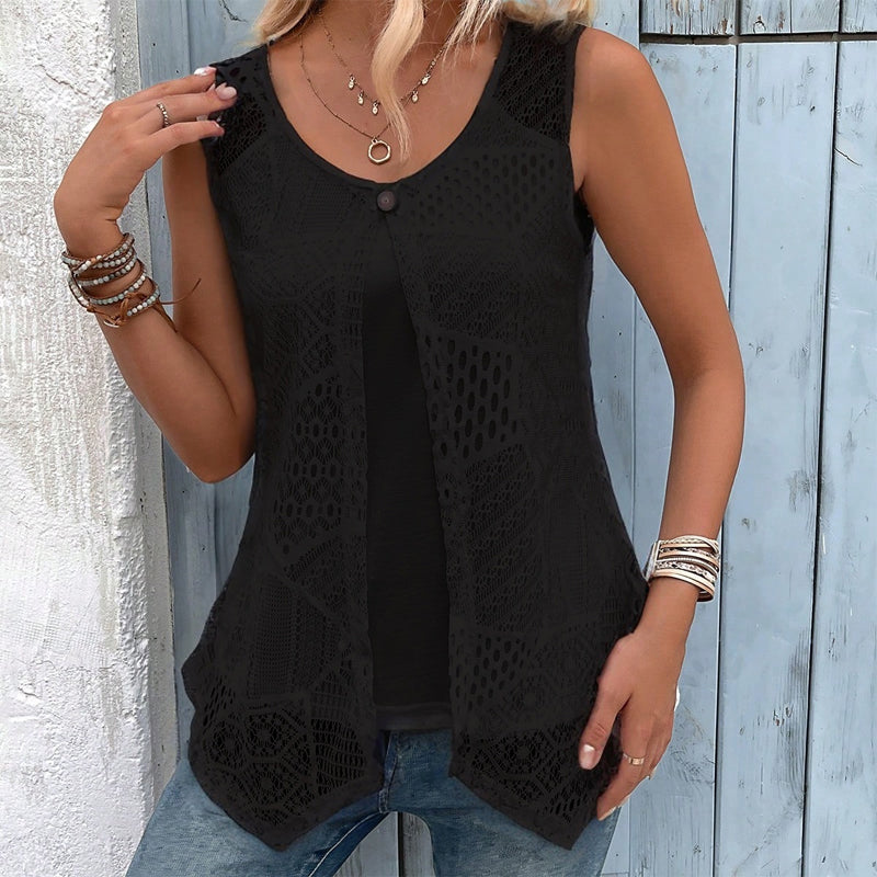 Thaliah - Gilet femme sans manches au crochet avec bouton