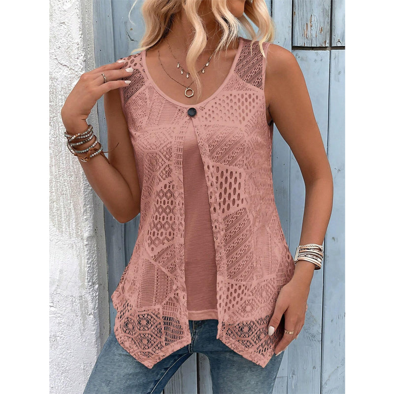 Thaliah - Gilet femme sans manches au crochet avec bouton