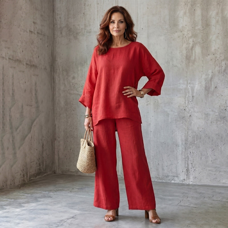 Cosima - Ensemble femme deux pièces effet lin avec pantalon large