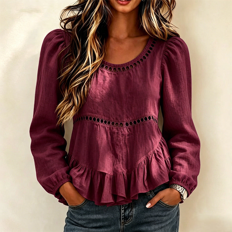 Sibylle - Blouse femme à manches bouffantes et volants