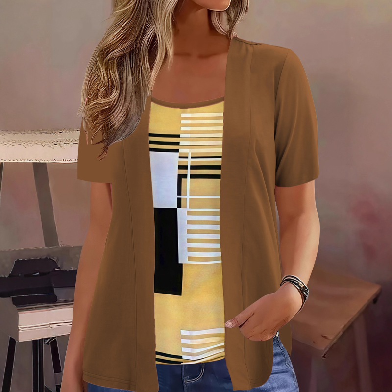 Arabella - T-shirt femme effet superposé imprimé géométrique