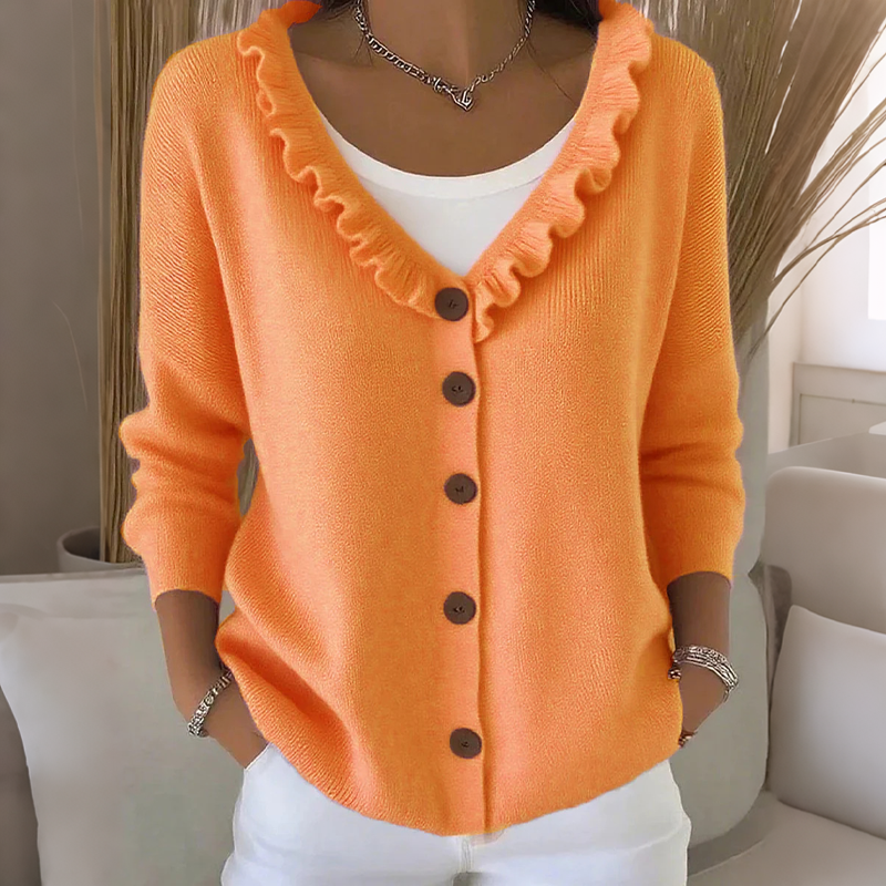 Neeltje - Cardigan femme boutonné en maille avec col volanté