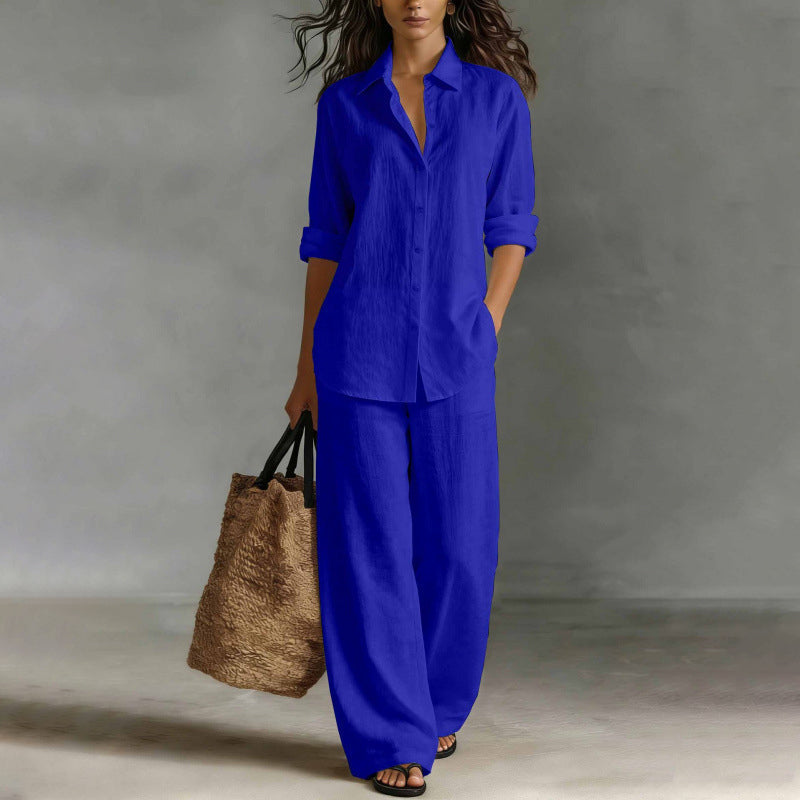 Mirthe - Ensemble femme chemise boutonnée avec pantalon large fluide