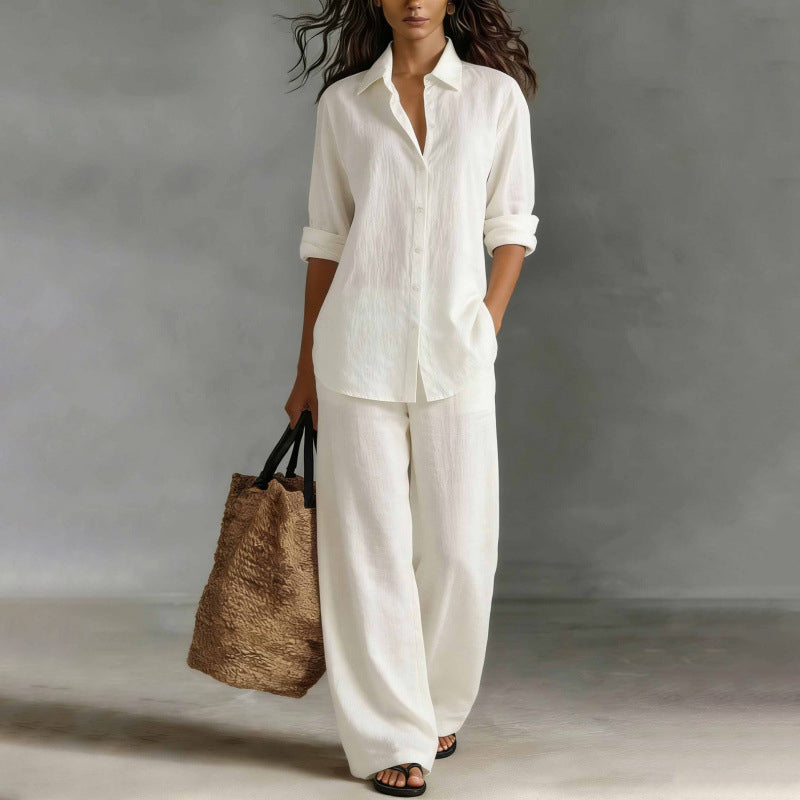 Mirthe - Ensemble femme chemise boutonnée avec pantalon large fluide