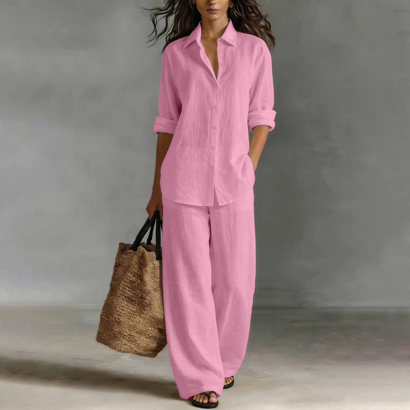Mirthe - Ensemble femme chemise boutonnée avec pantalon large fluide