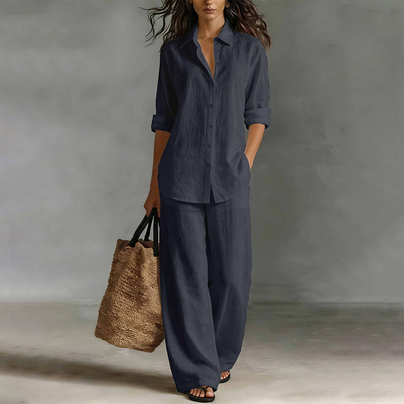 Mirthe - Ensemble femme chemise boutonnée avec pantalon large fluide