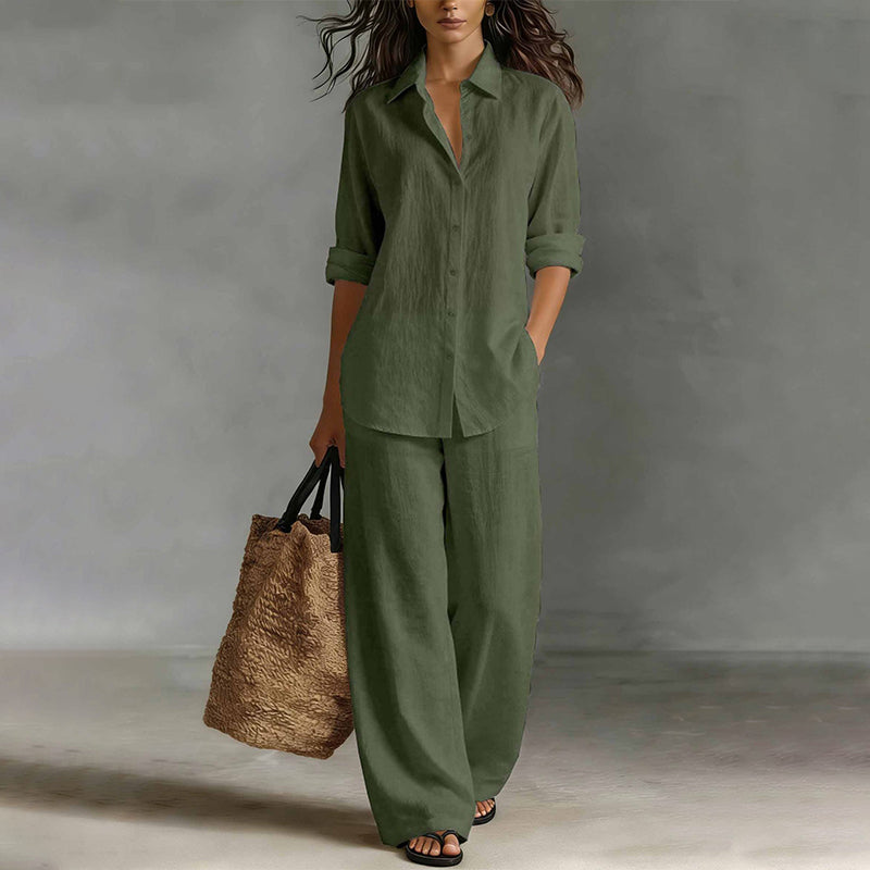 Mirthe - Ensemble femme chemise boutonnée avec pantalon large fluide