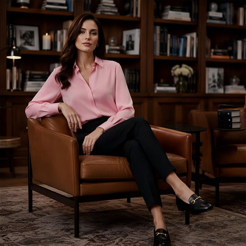 Zosja - Blouse femme satinée à manches longues et col chemise