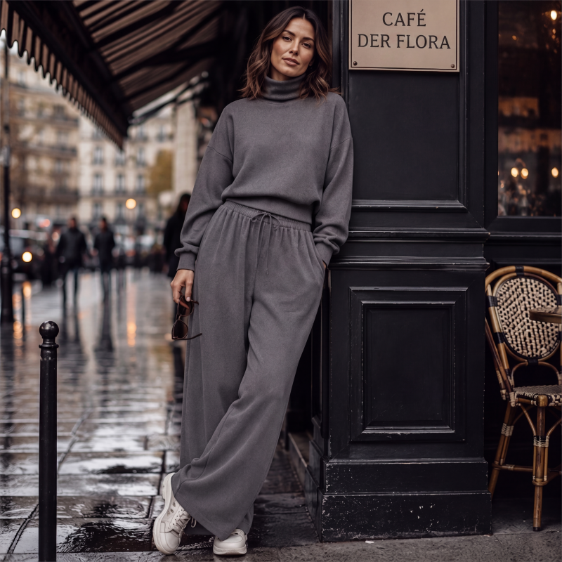 Ninon - Ensemble femme deux pièces avec col montant et pantalon fluide
