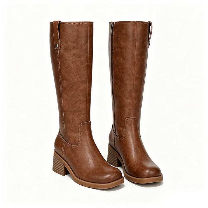 Auriane - Bottes femme hautes à talon bloc avec fermeture latérale
