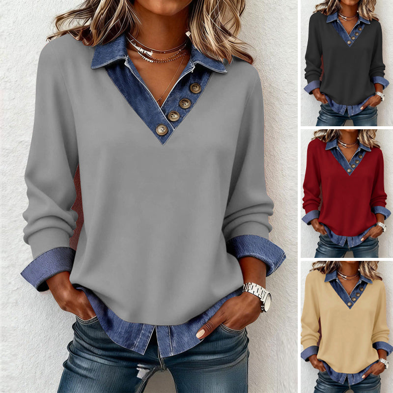 Philine - Chemise femme effet superposé avec col en denim