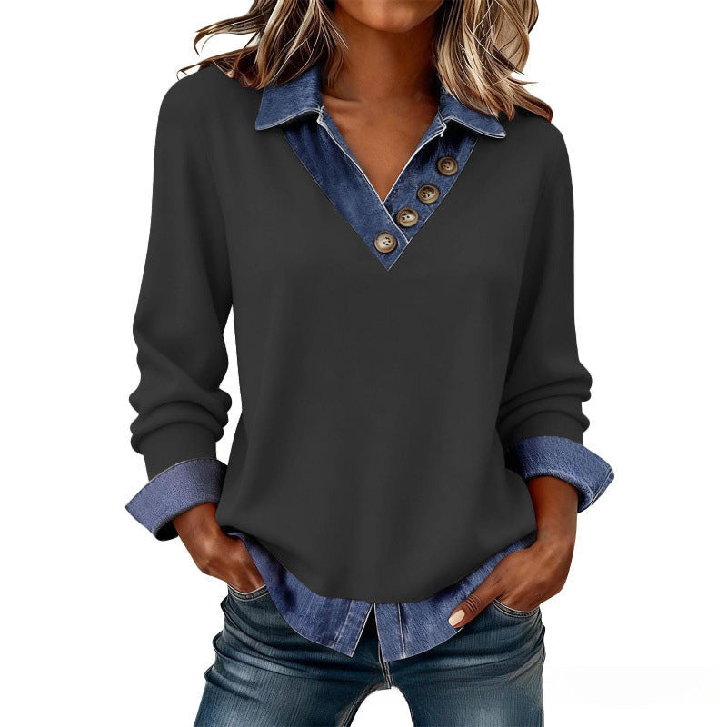 Philine - Chemise femme effet superposé avec col en denim
