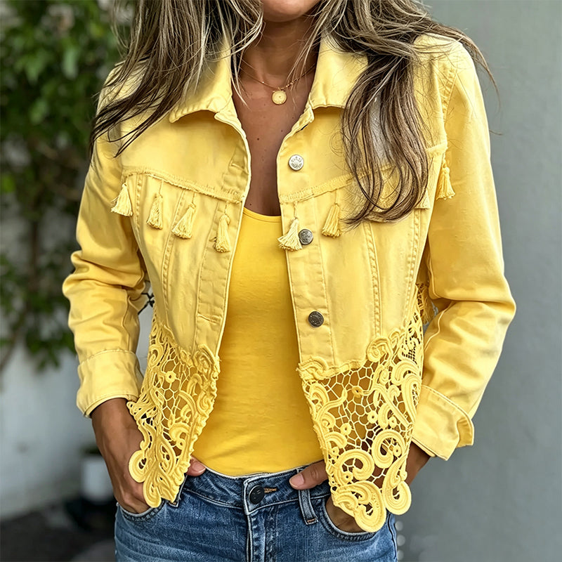 Senna - Veste femme en jean avec détails en dentelle