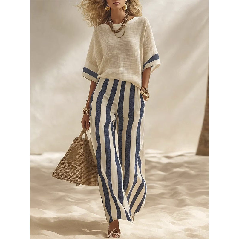 Uma - Ensemble femme deux pièces avec pantalon large rayé