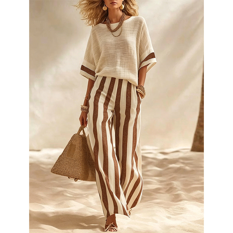 Uma - Ensemble femme deux pièces avec pantalon large rayé