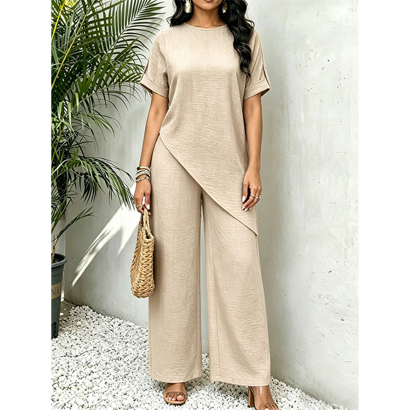 Clothilde - Ensemble femme avec haut asymétrique et pantalon large fluide
