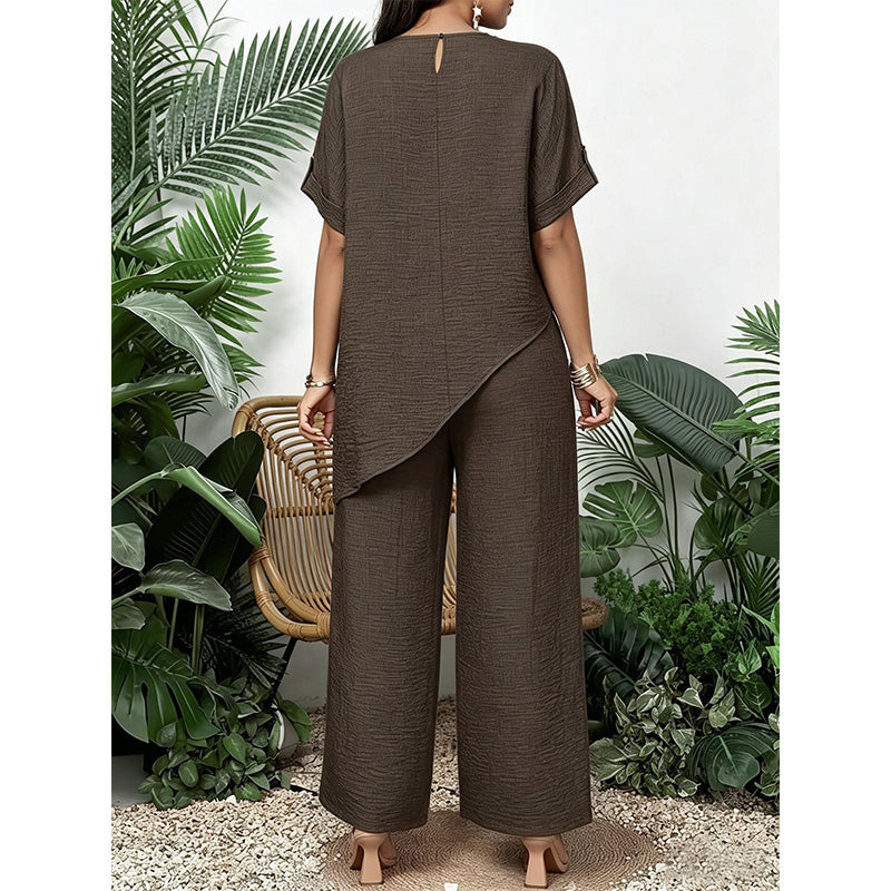 Clothilde - Ensemble femme avec haut asymétrique et pantalon large fluide