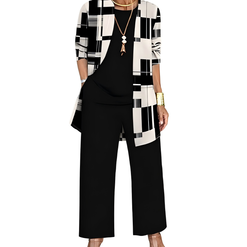 Safiya - Ensemble femme trois pièces imprimé avec cardigan long élégant