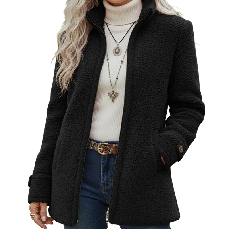 Athénaïs - Veste femme sherpa zippée à col montant