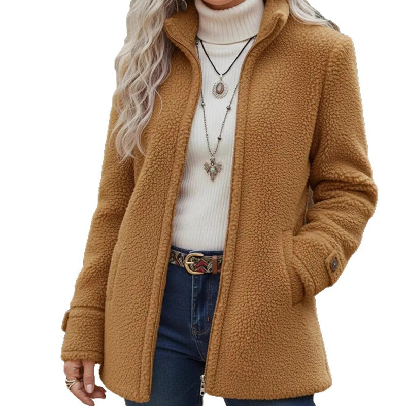 Athénaïs - Veste femme sherpa zippée à col montant