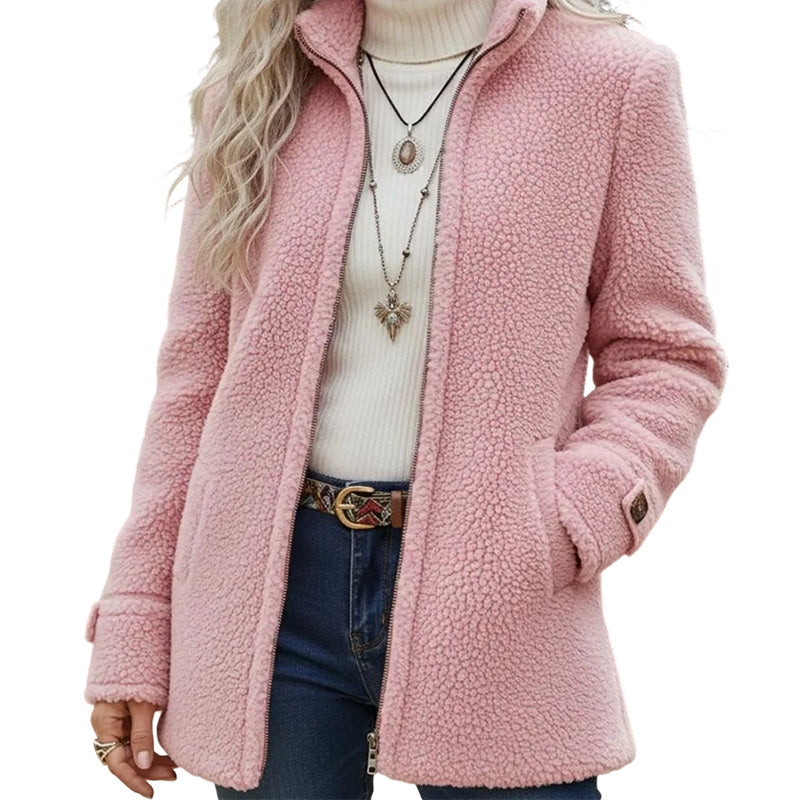 Athénaïs - Veste femme sherpa zippée à col montant