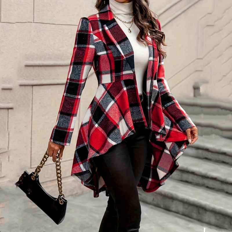 Cassandre - Veste femme peplum à carreaux asymétrique