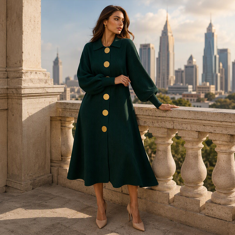 Edwige - Robe longue femme en maille côtelée