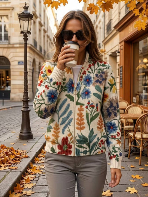 Hella - Cardigan femme zippée à imprimé floral