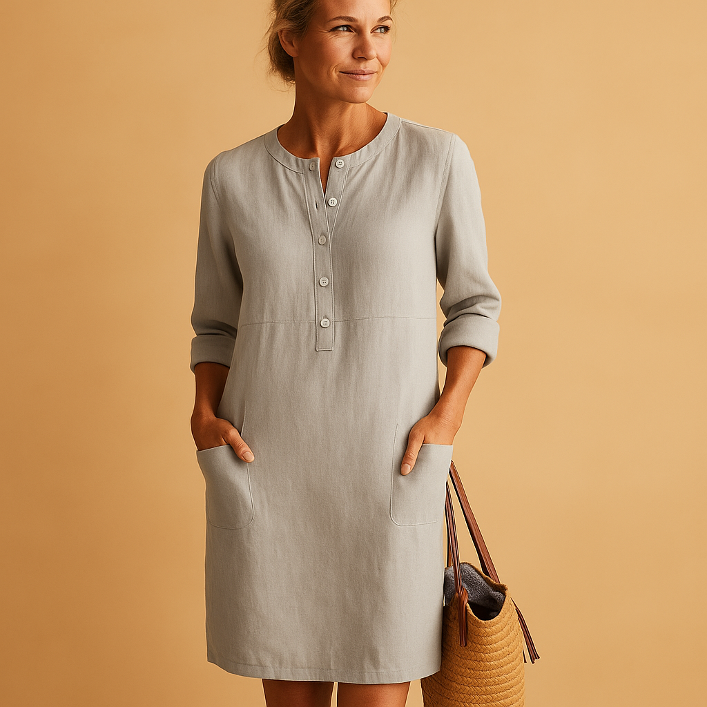 Elena - Long Dress with Buttons and Pockets for Women