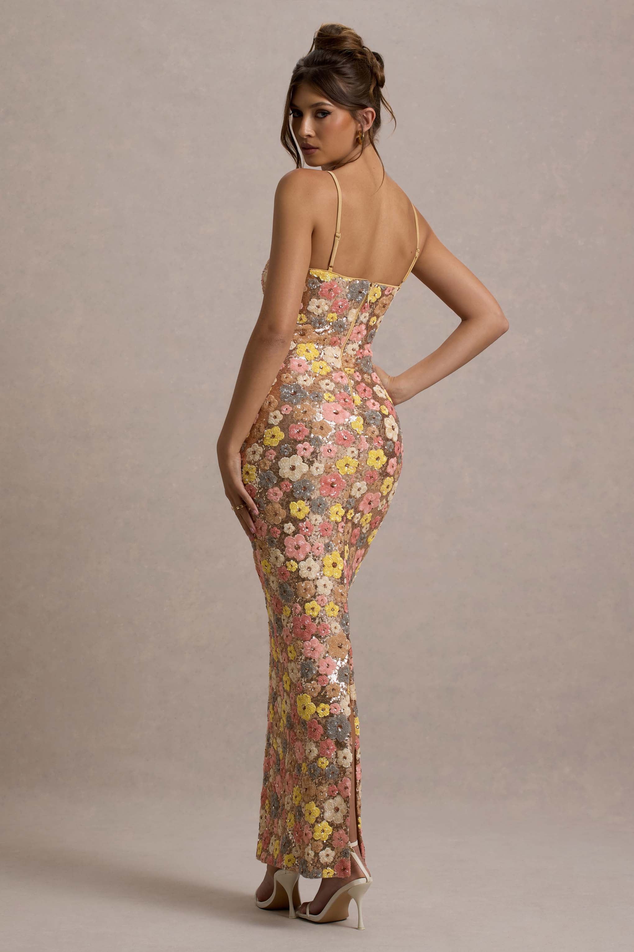 Lunovelle - Robe femme longue florale élégante à fines bretelles